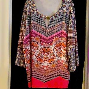 Ladies 1XL Long Sleeve Pink Multicolored 3/4 Length Sleeve Top